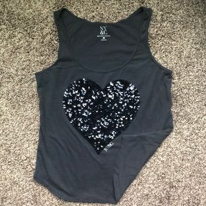 New York & Company Black Sequin Heart Tank Top